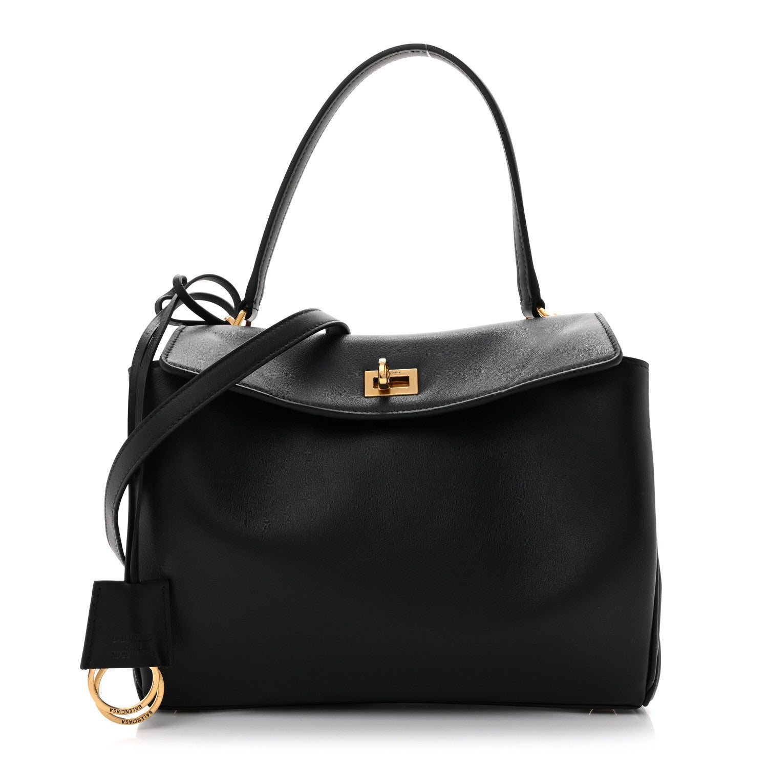 Natural Smooth Calfskin Small Rodeo Top Handle Handbag Black
