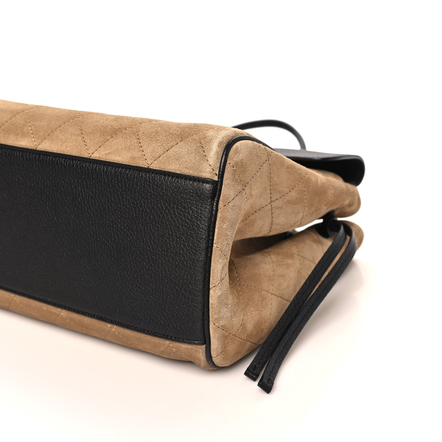 Grained Calfskin Suede Urban Essentials Shopping Bag Dark Beige Black