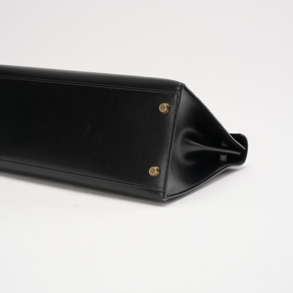 Hermes Black Kelly 32 Sellier in Box Leather 2000