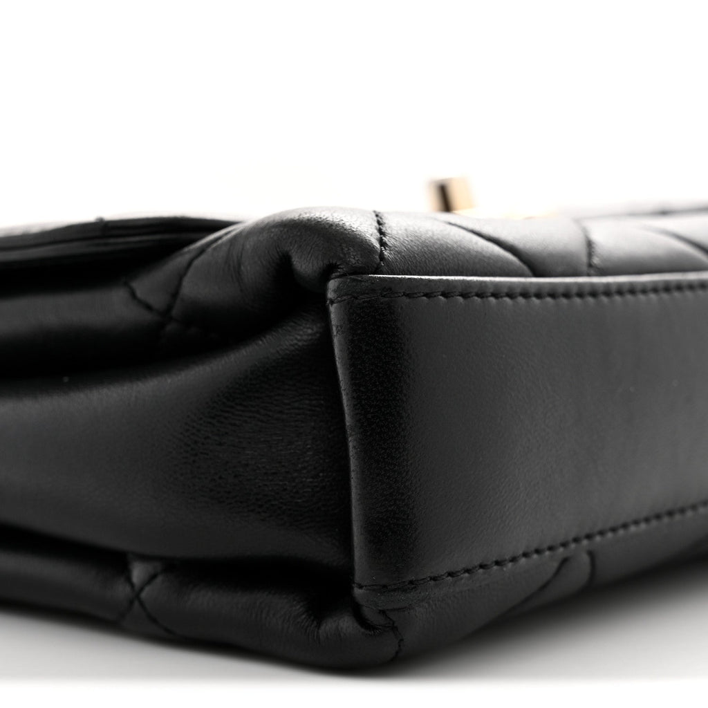 Lambskin Quilted Mini CC Crystal Logo Chain Flap Black