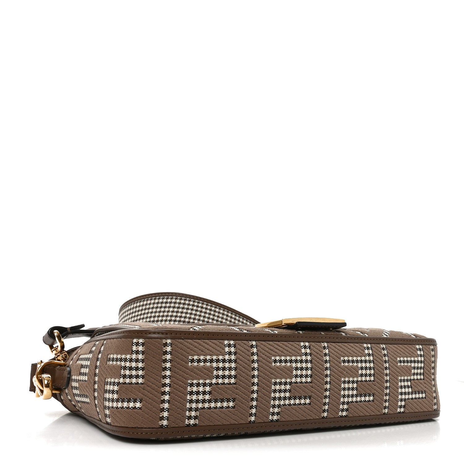 Wool Vitello King Houndstooth FF Embroidered Baguette Beige Moro