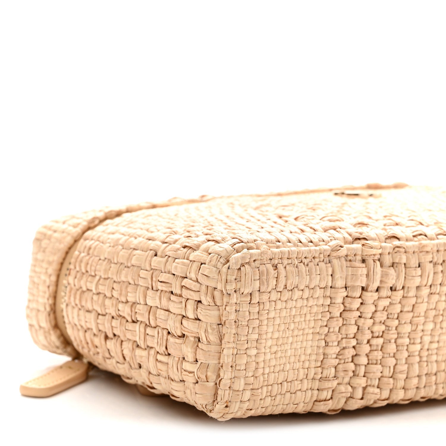 Braided Raffia Quilted Top Handle Slim Vanity Case With Chain Beige