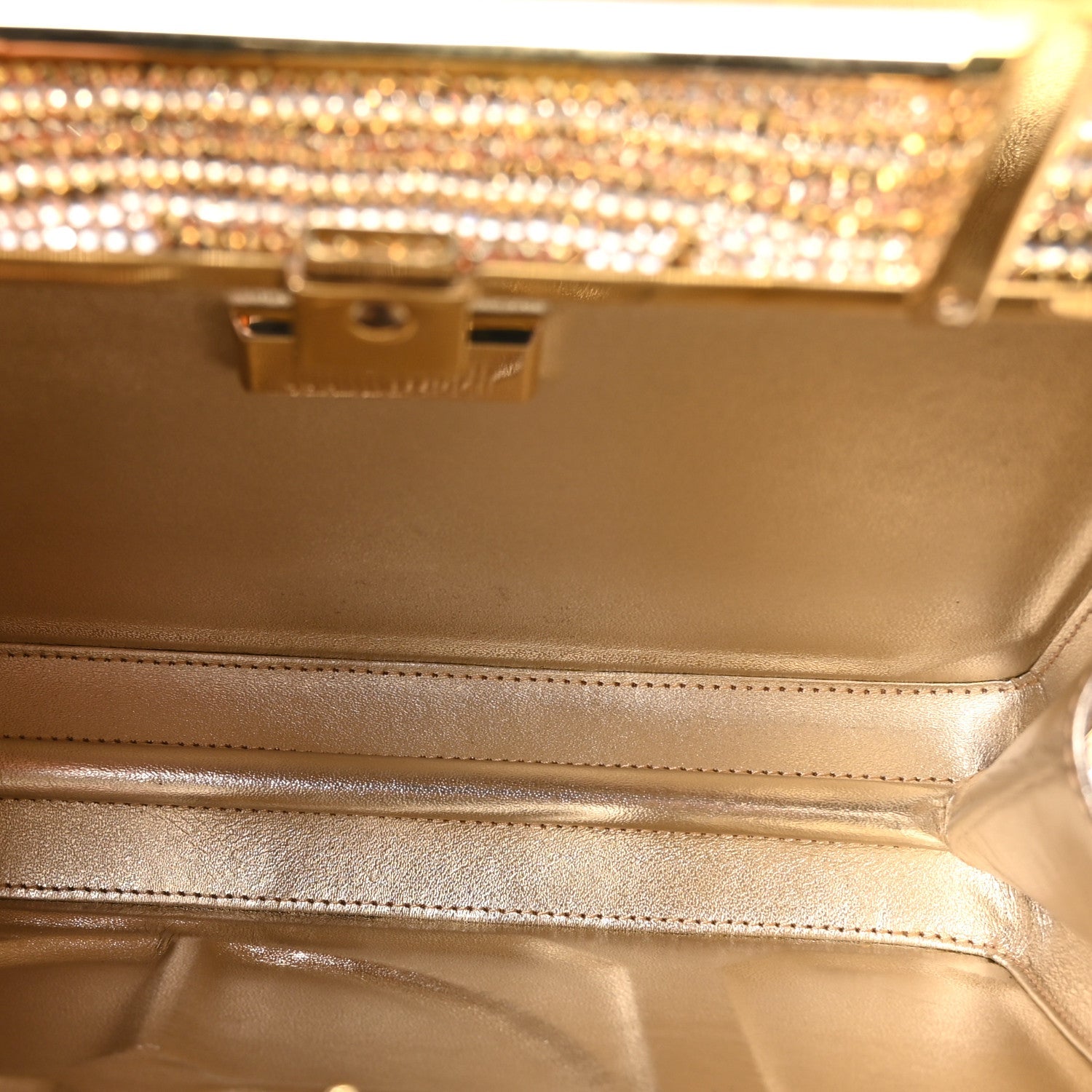 Crystal Turntable Scratch Minaudiere Clutch Champagne