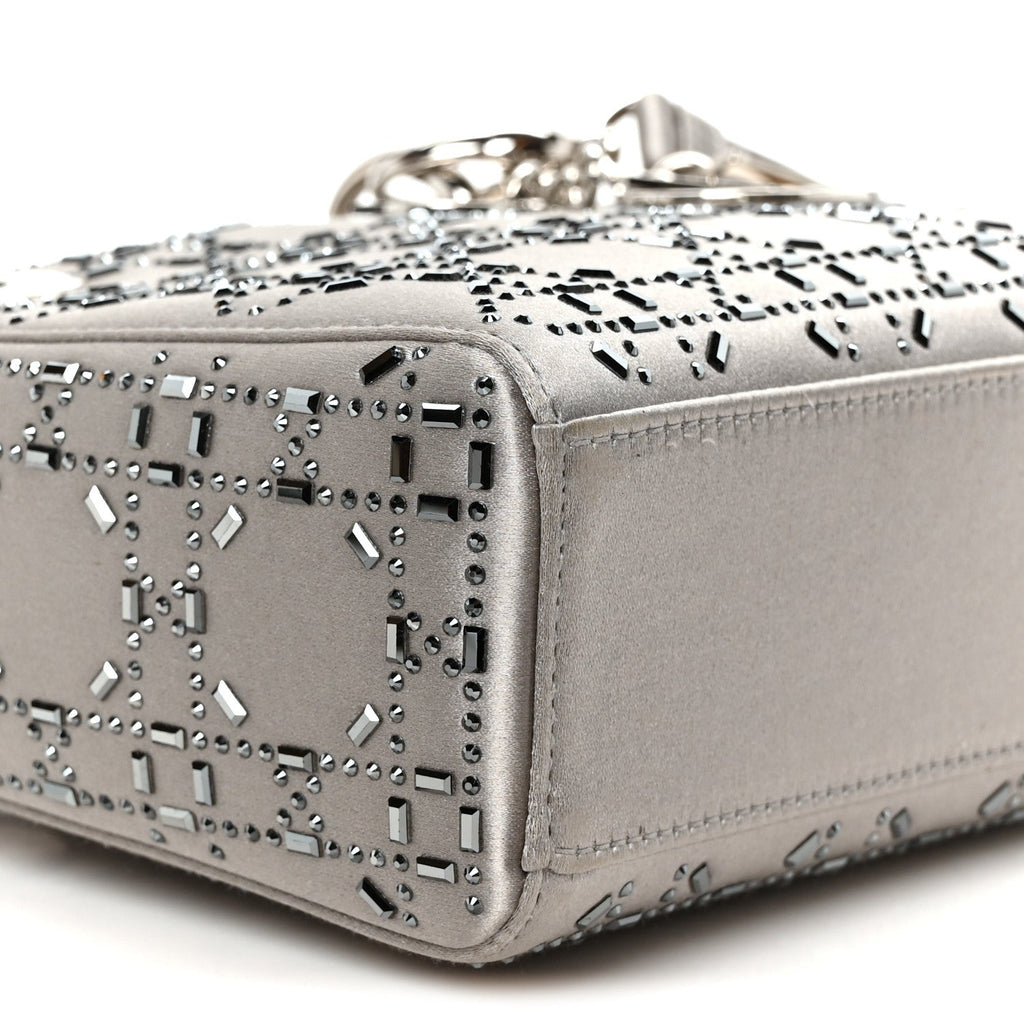 Satin Crystal Cannage Mini Lady Dior Gray