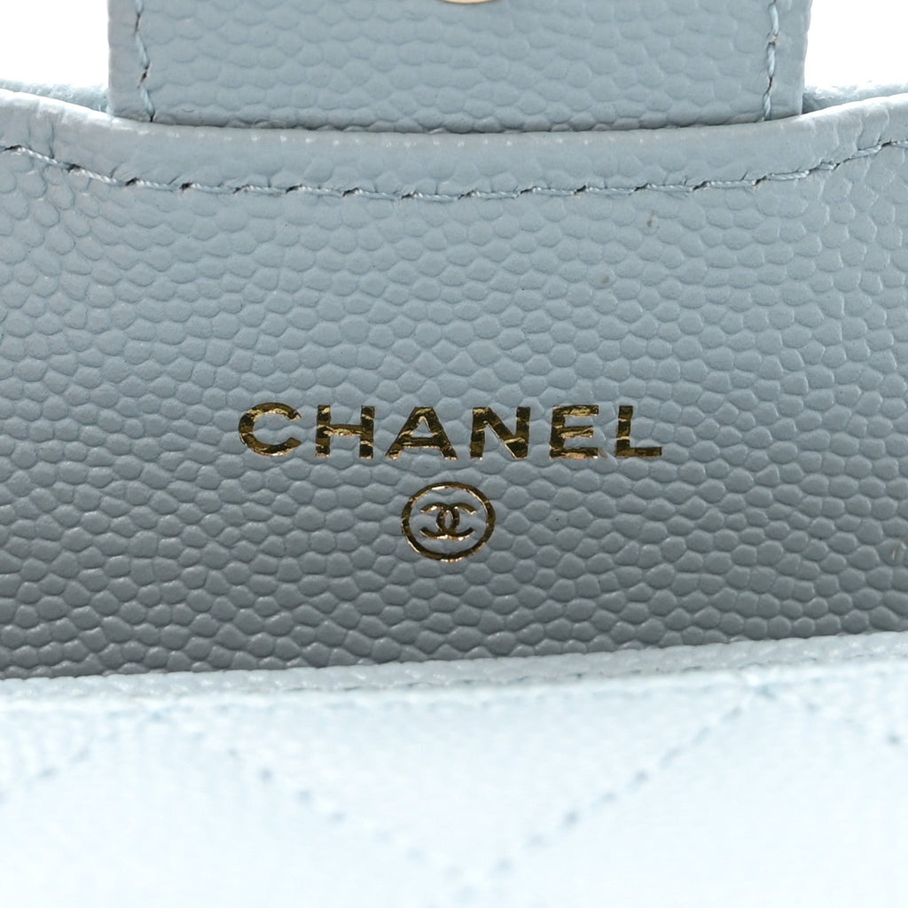 Caviar Quilted Flap Card Holder Wallet Light Blue