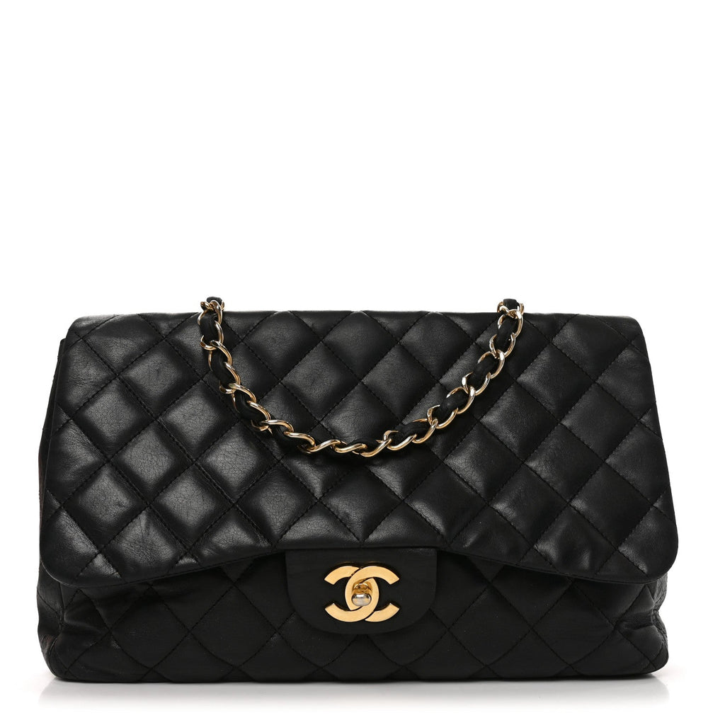 Lambskin Quilted Jumbo Single Flap Black