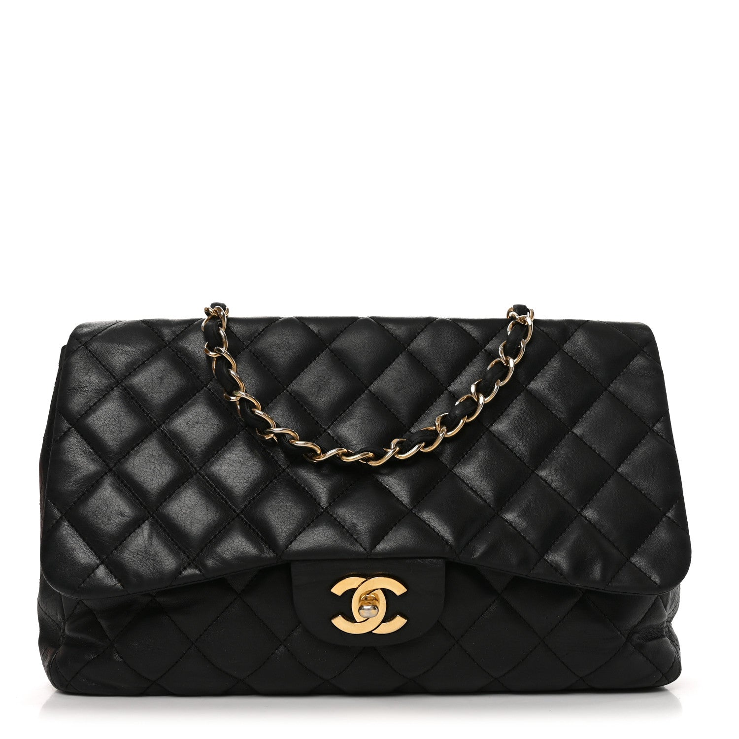Lambskin Quilted Jumbo Single Flap Black