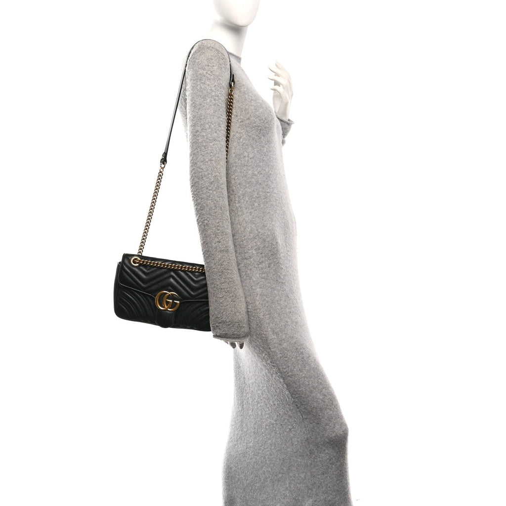 Calfskin Matelasse Small GG Marmont Shoulder Bag Black