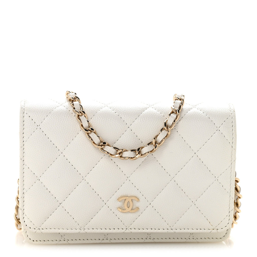 Caviar Quilted Mini Wallet On Chain WOC White