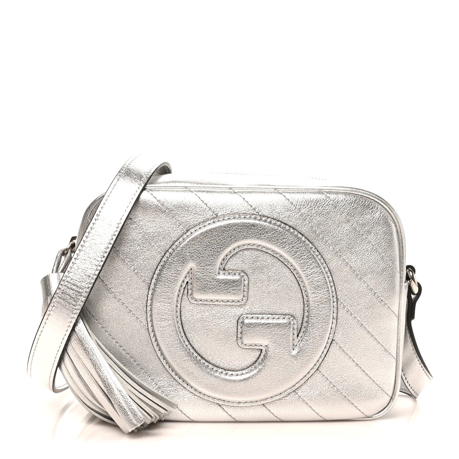 Metallic Sakai Be Green Calfskin Diagonal Stitched Small Blondie Shoulder Bag Silver