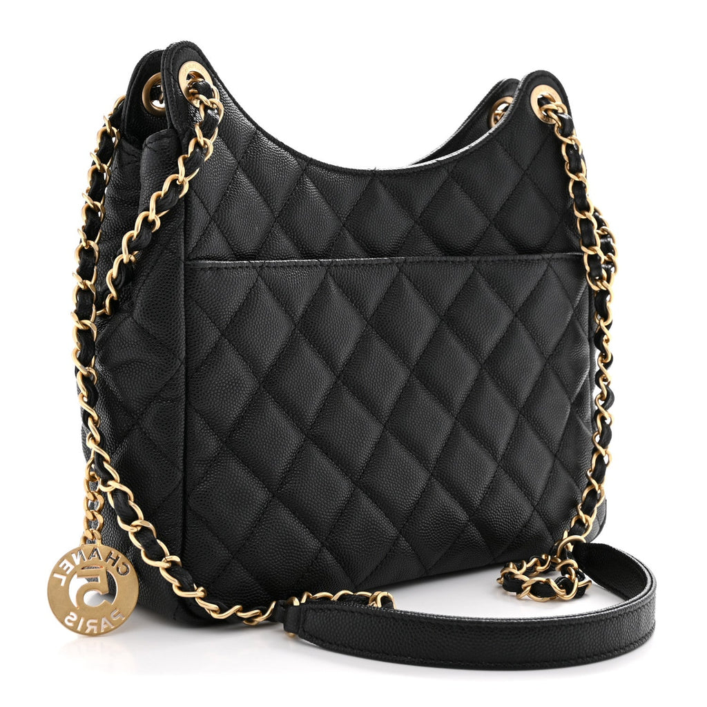 Caviar Quilted Wavy CC Hobo Black