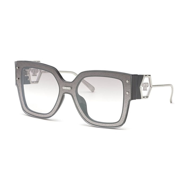 Philipp Plein Sunglasses Rectangle Full Rim, Black Frame and Silver  Mirror Lens SPP041MZ42X