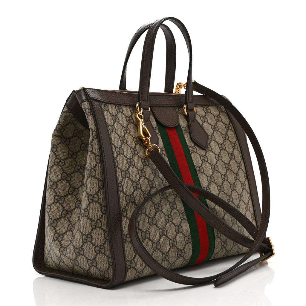 GG Supreme Monogram Web Medium Ophidia Tote Bag Brown