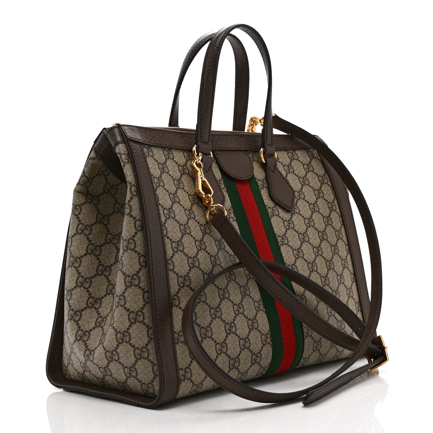 GG Supreme Monogram Web Medium Ophidia Tote Bag Brown