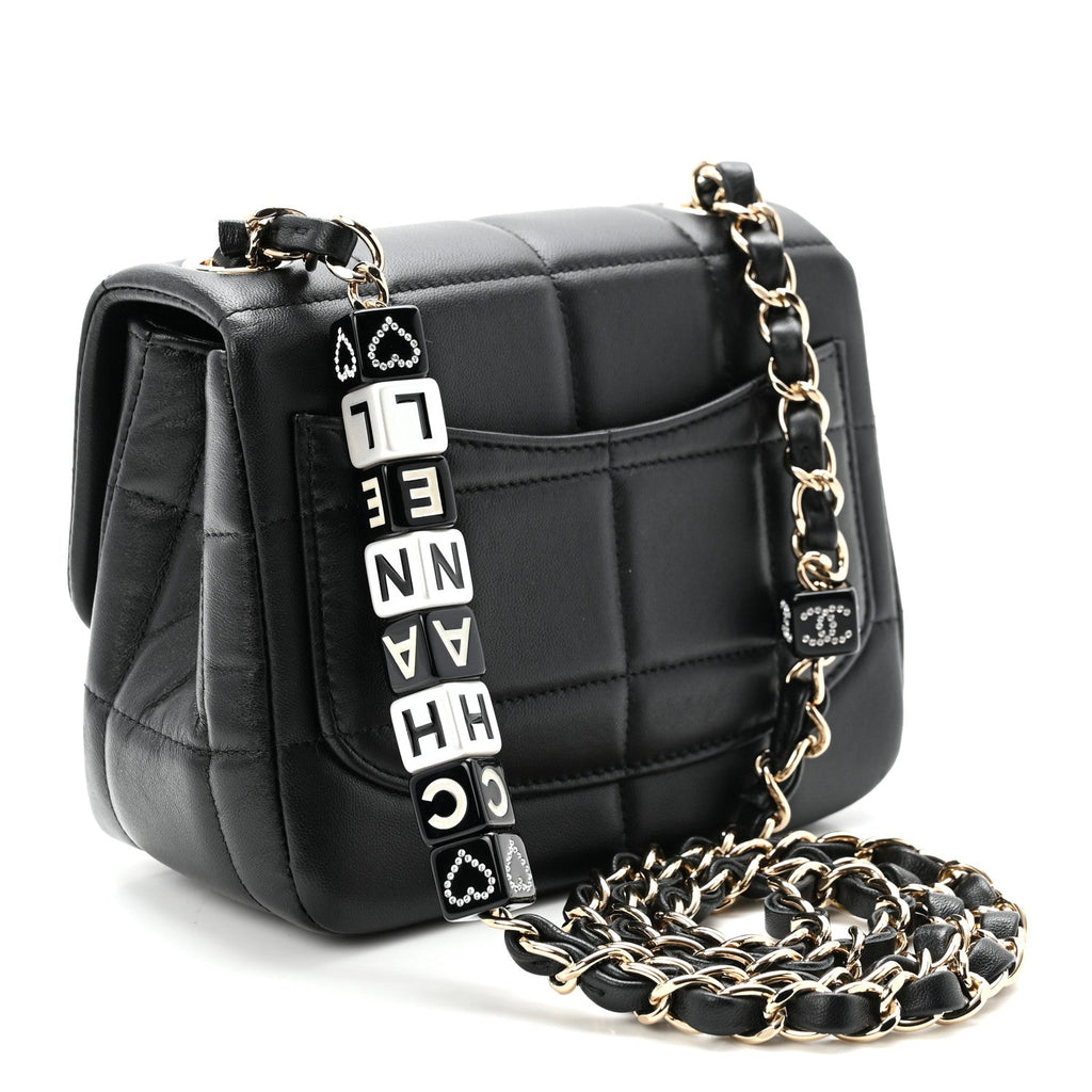 Lambskin Resin Crystal Square Quilted Mini Monacoco Flap Black