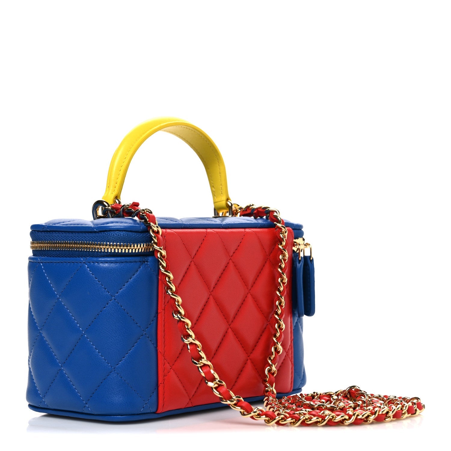 Lambskin Quilted Superhero Top Handle Long Vanity Blue Red Yellow