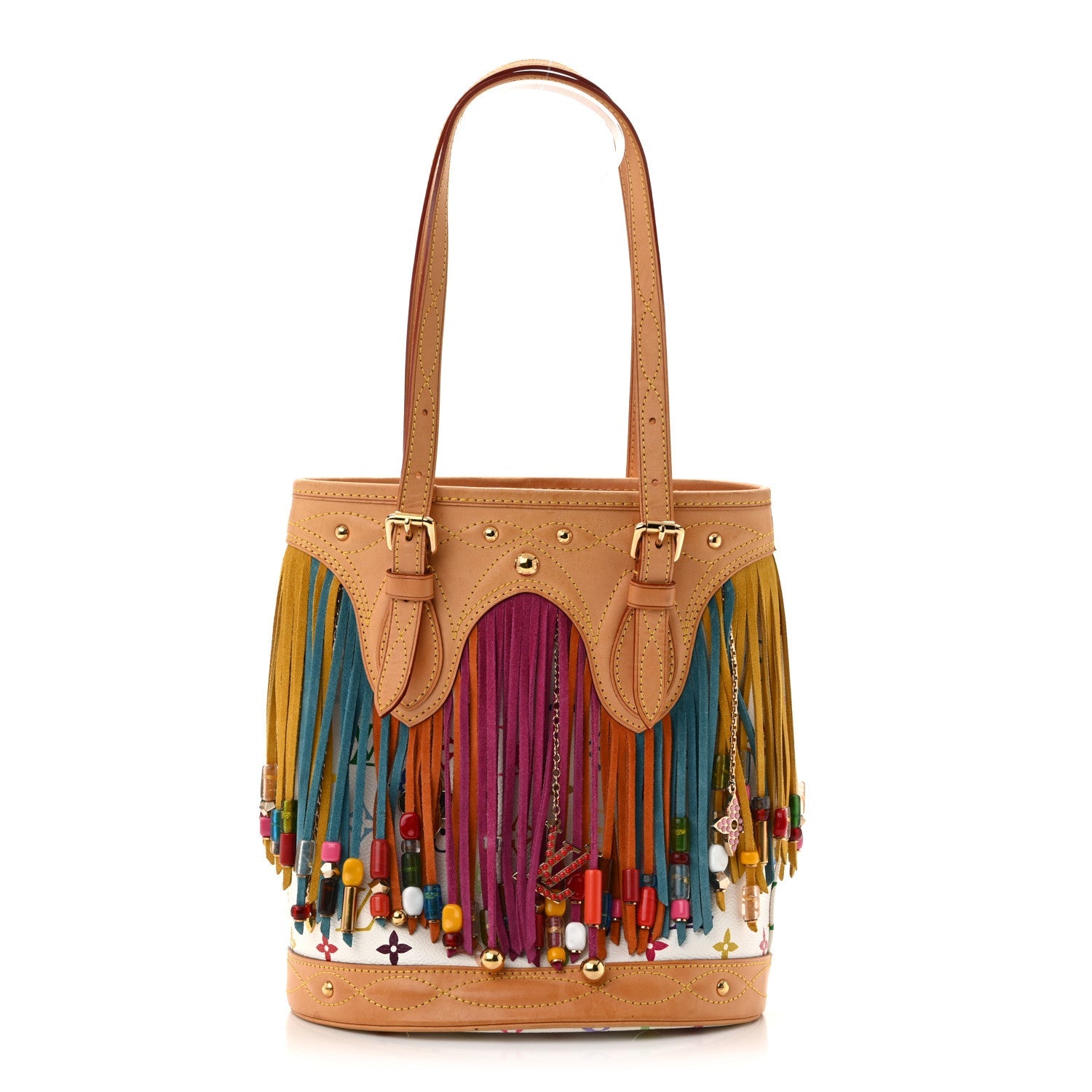 Monogram Multicolor Fringe Bucket White