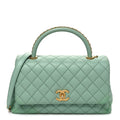 Caviar Quilted Small Coco Chain Handle Flap Light Green