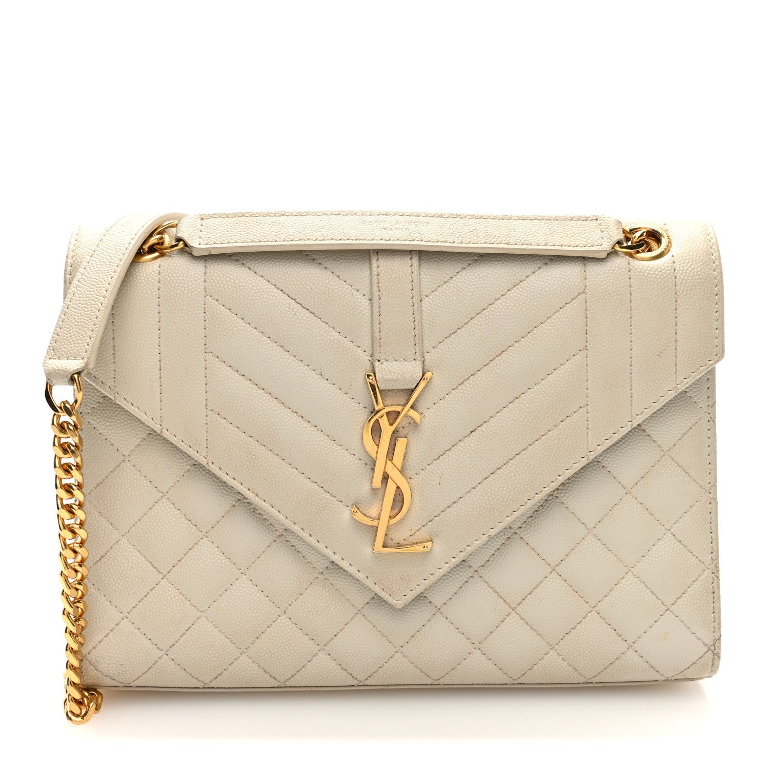 Grain De Poudre Textured Mixed Matelasse Medium Triquilt Monogram Satchel Crema Soft