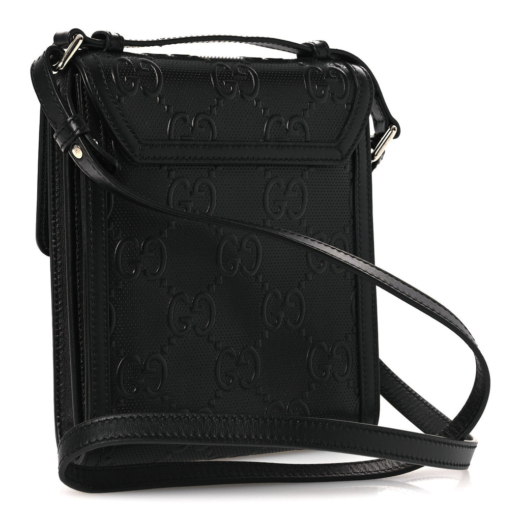 Calfskin GG Tennis Embossed Messenger Bag Black