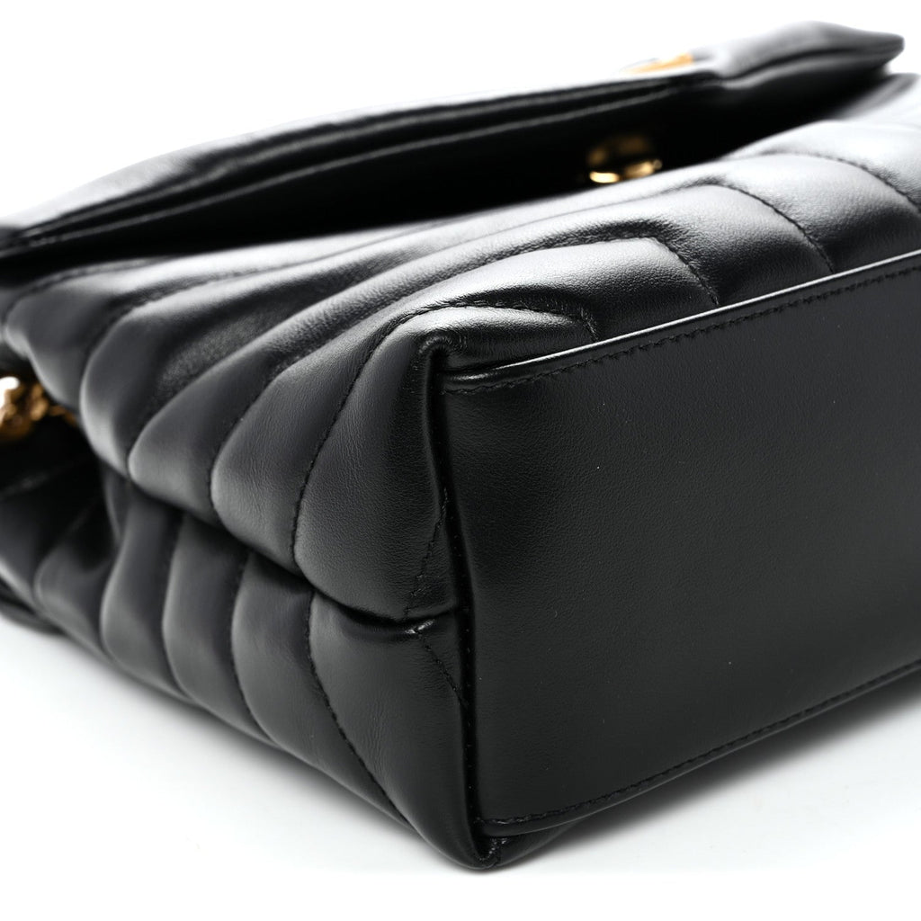 Calfskin Y Quilted Monogram Small Loulou Chain Satchel Black