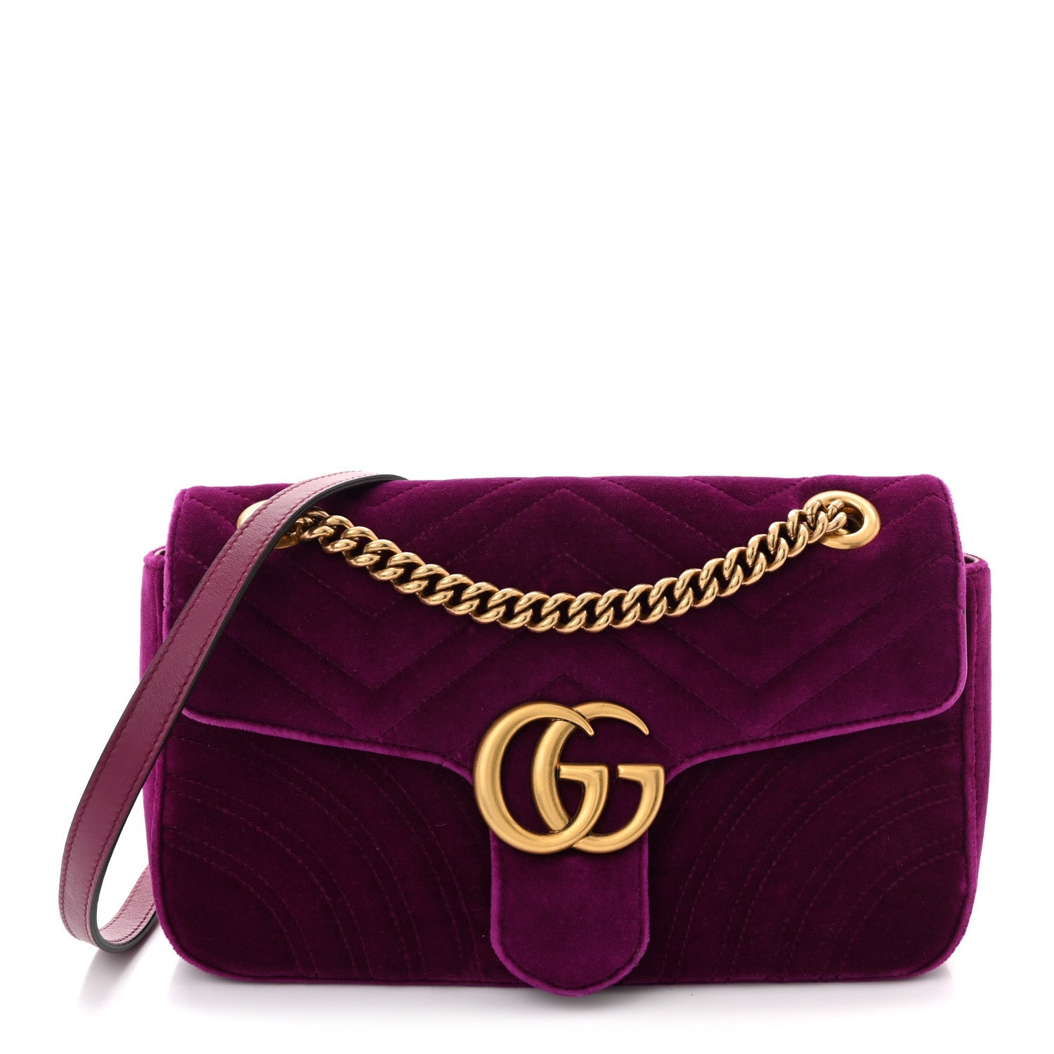 Velvet Matelasse Small GG Marmont Shoulder Bag Fuchsia Violet Cyclamen