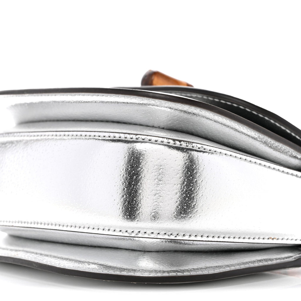 Metallic Calfskin Mini Bamboo 1947 Top Handle Bag Silver