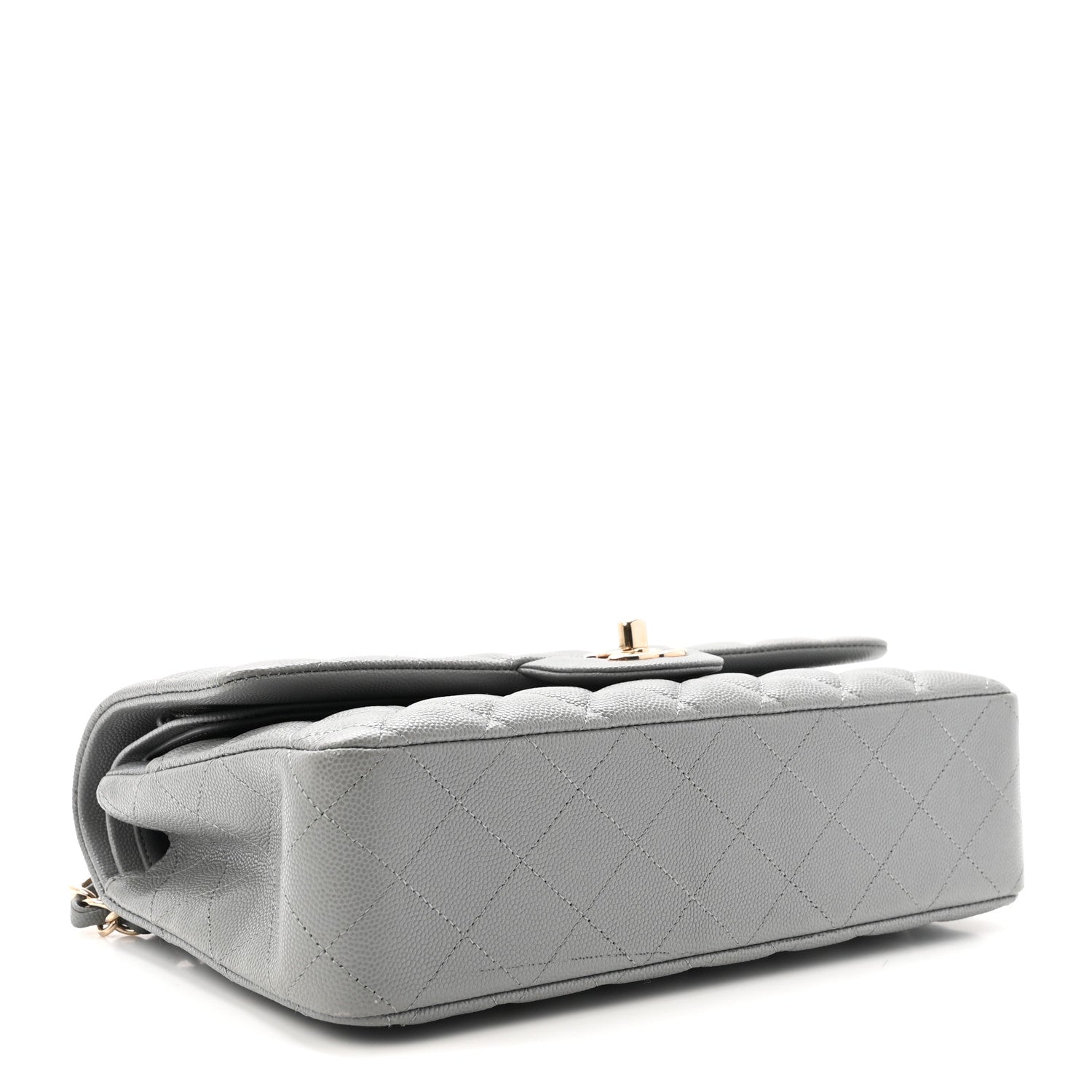 Caviar Quilted Medium Double Flap Grey