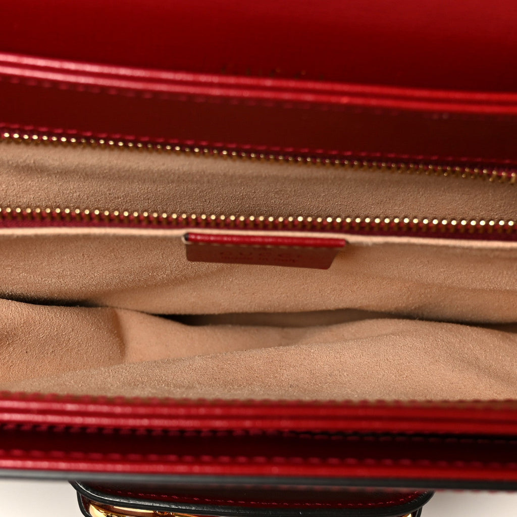 GG Supreme Monogram Azalea Calfskin Horsebit 1955 Shoulder Bag Beige Ebony New Cherry Red