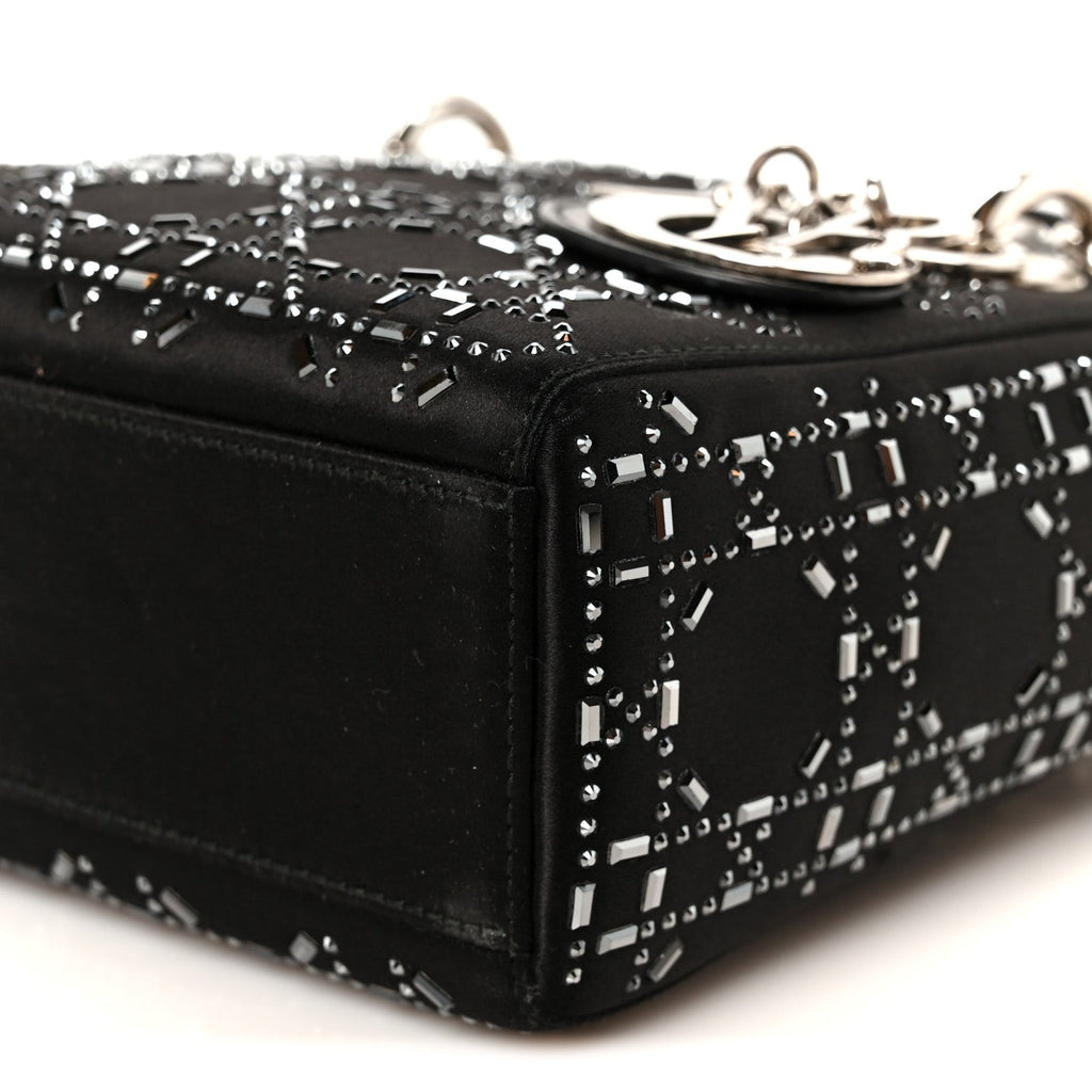 Satin Crystal Cannage Mini Lady Dior Black