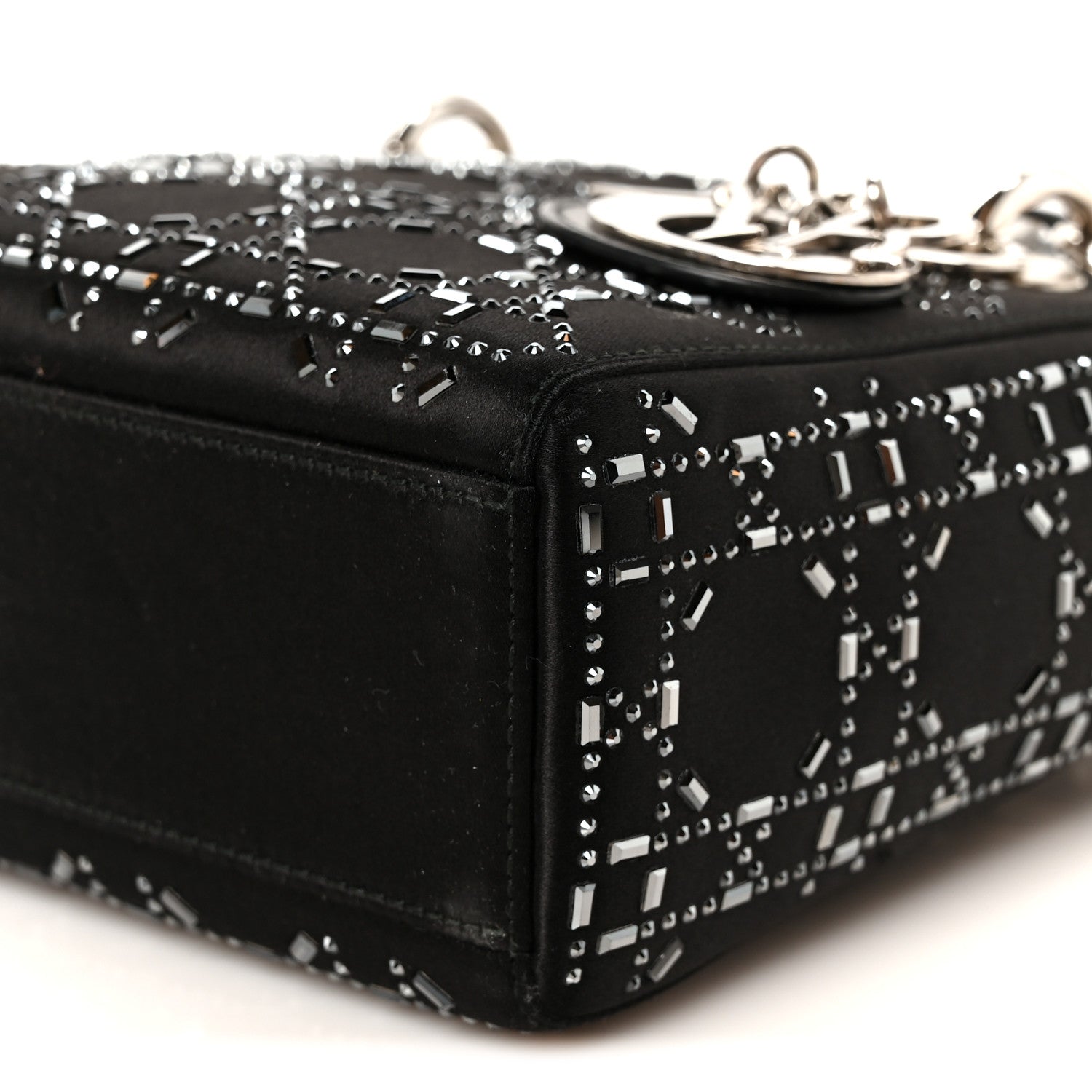 Satin Crystal Cannage Mini Lady Dior Black