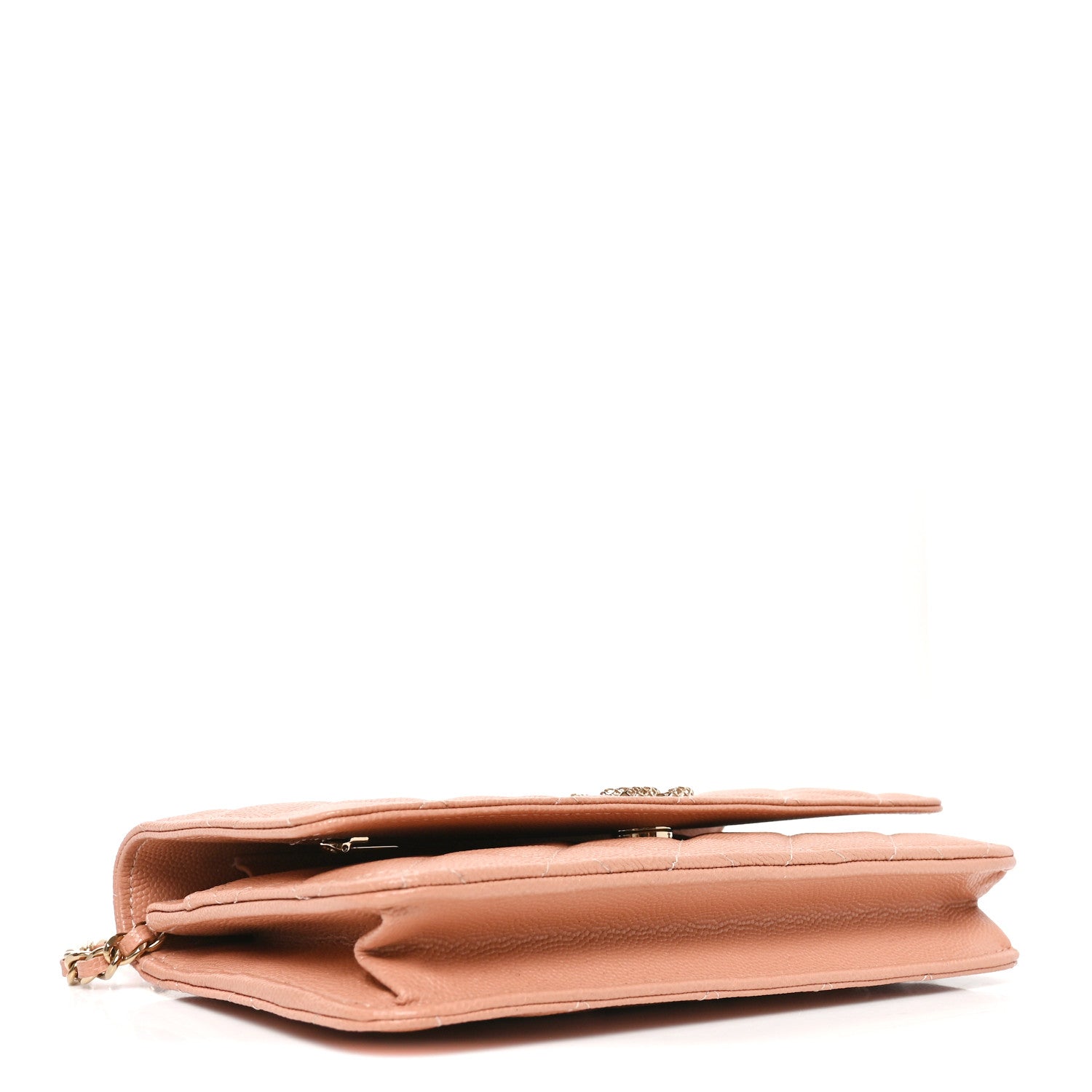 Caviar Quilted Perforated Metal CC Wallet On Chain WOC Beige