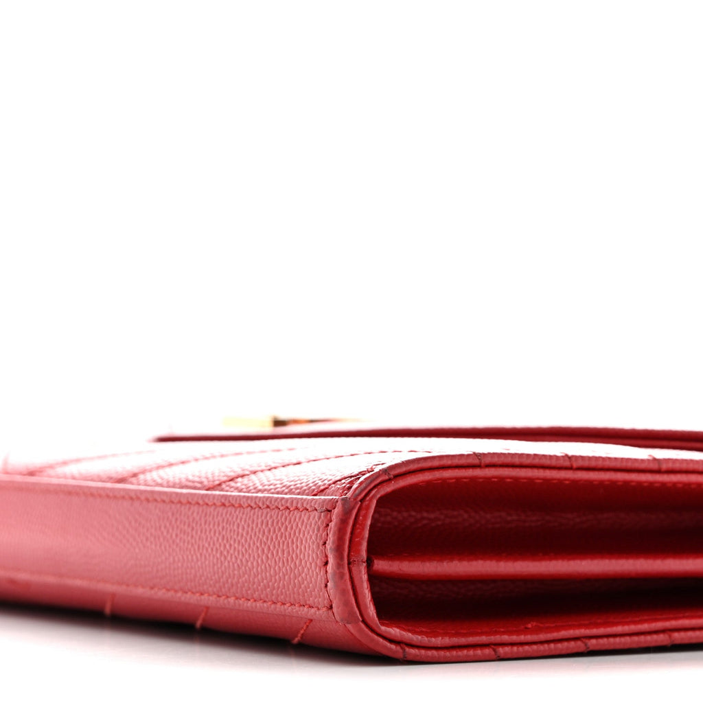 Grain De Poudre Matelasse Chevron Monogram Chain Wallet Red