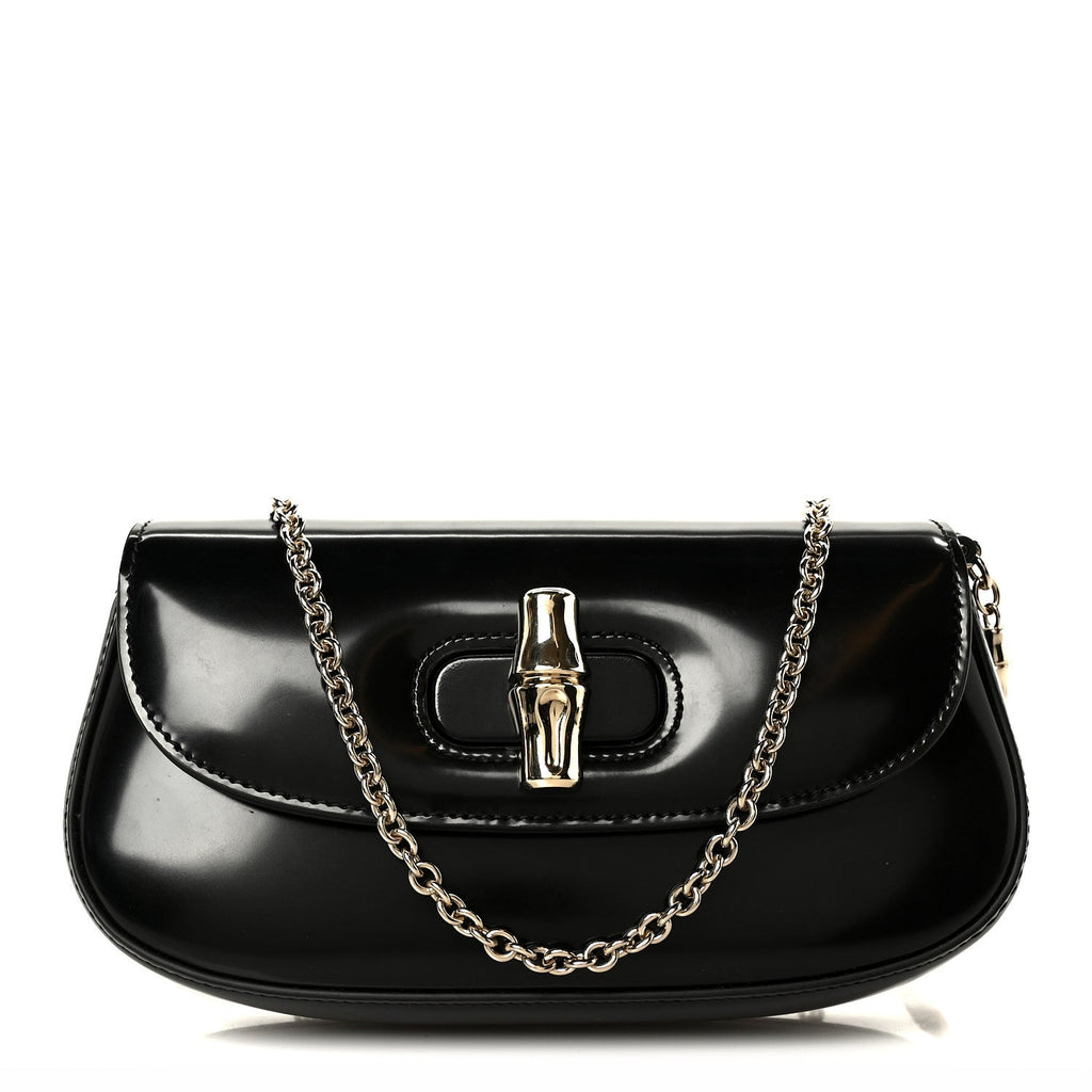 Shiny Calfskin Small Bamboo Night Bag Black