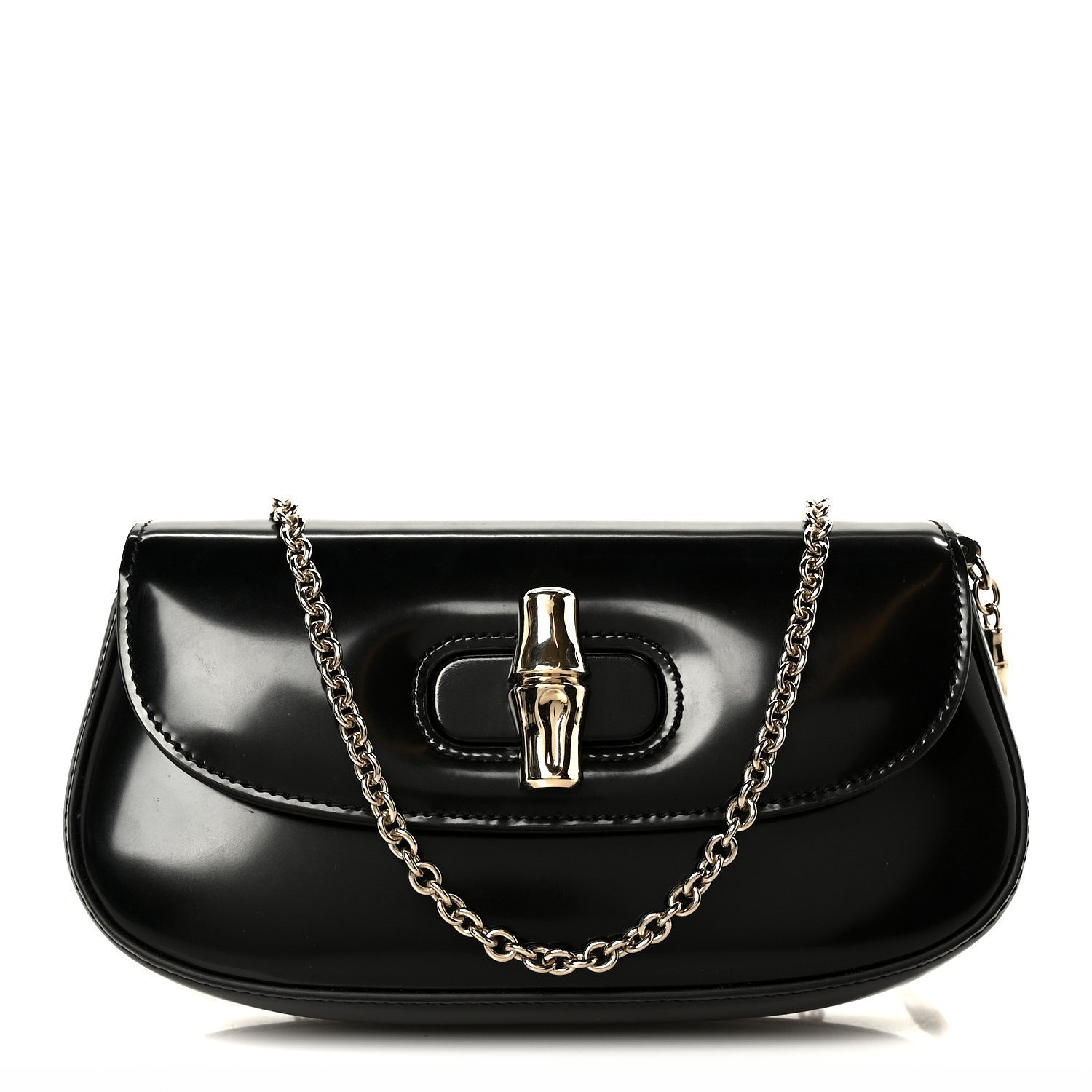 Shiny Calfskin Small Bamboo Night Bag Black