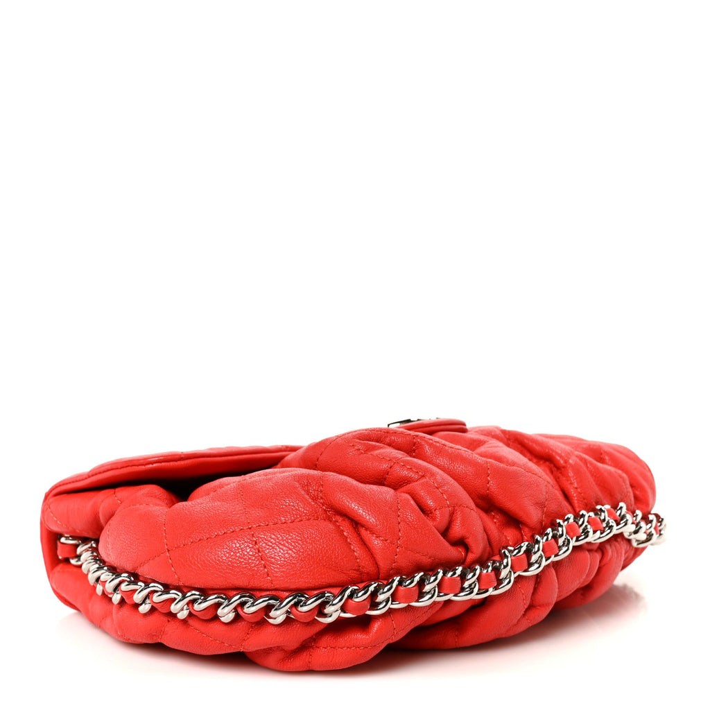 Washed Lambskin Quilted Medium Chain Around Messenger Red