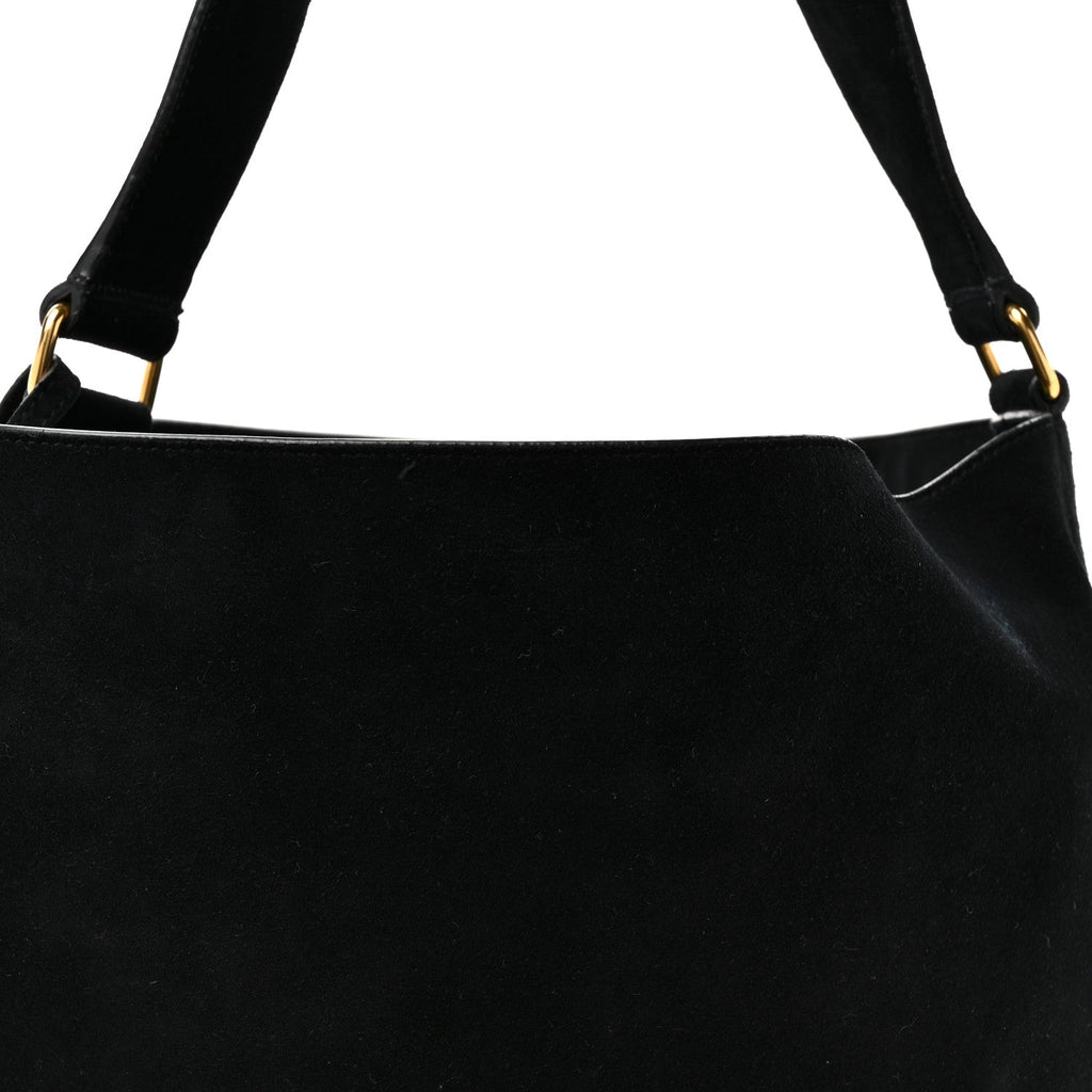 Suede Studded Bucket Bag Black