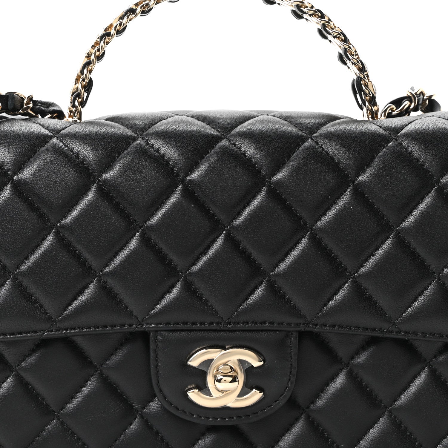 Lambskin Quilted Crystal Top Handle Small Rectangular Flap Black