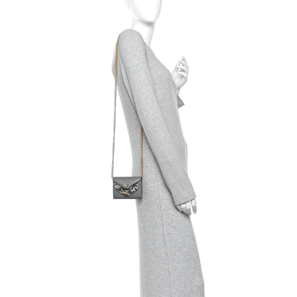 Calfskin Elaphe Double Chevron Card Case On Chain Grey
