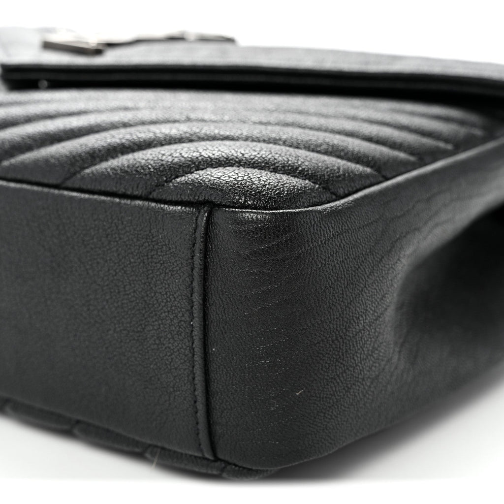 Sheepskin Matelasse Chevron Monogram Medium College Bag Black