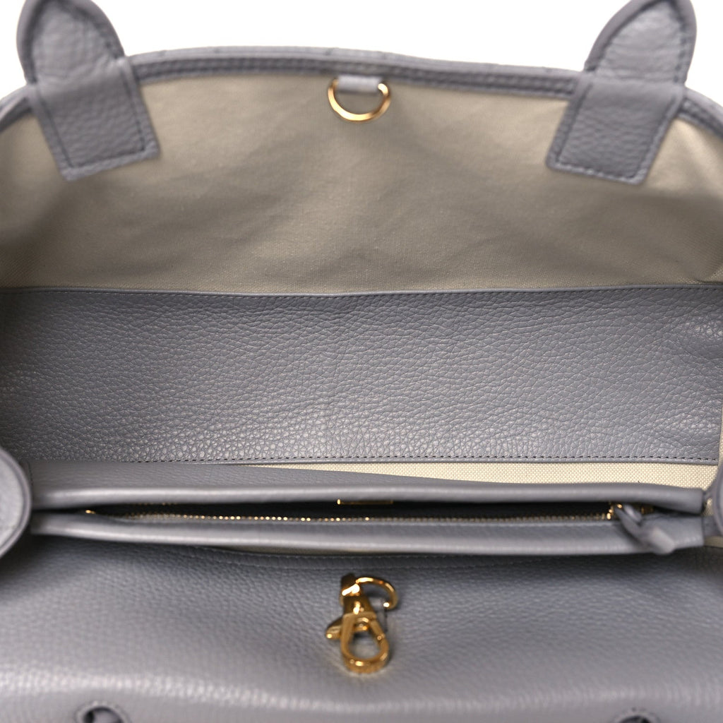Grained Calfskin Stitched Urban Essentials Small Shopping Bag Grey