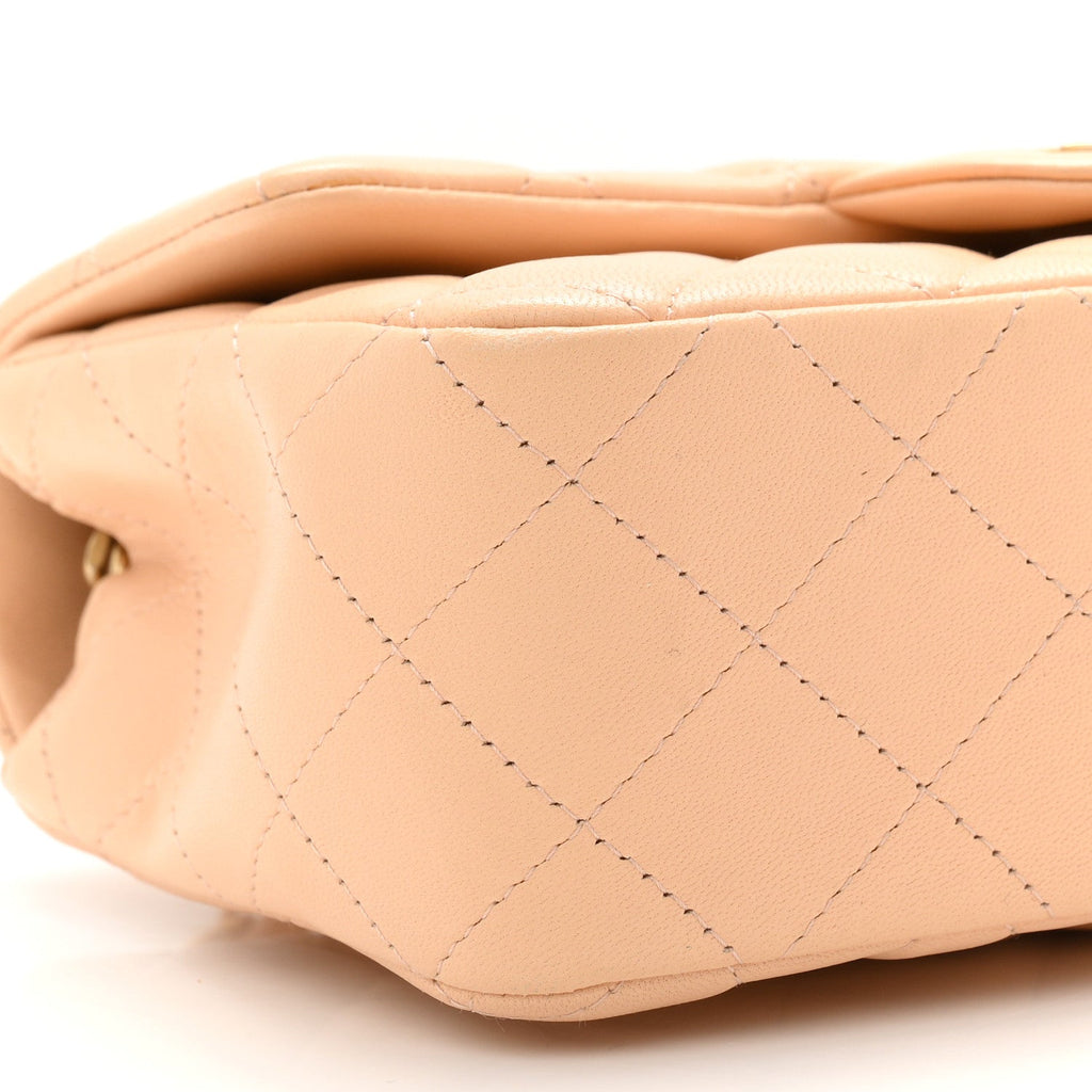 Lambskin Quilted Mini Rectangular Flap Beige