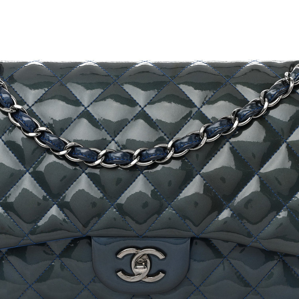 Patent Quilted Jumbo Double Flap Blue