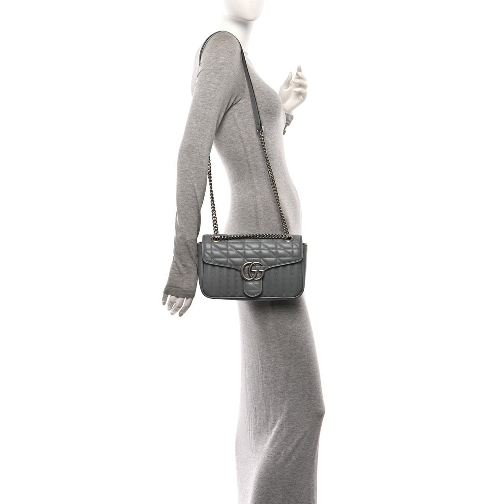 Calfskin Matelasse Aria Small GG Marmont Shoulder Bag Deep Grey