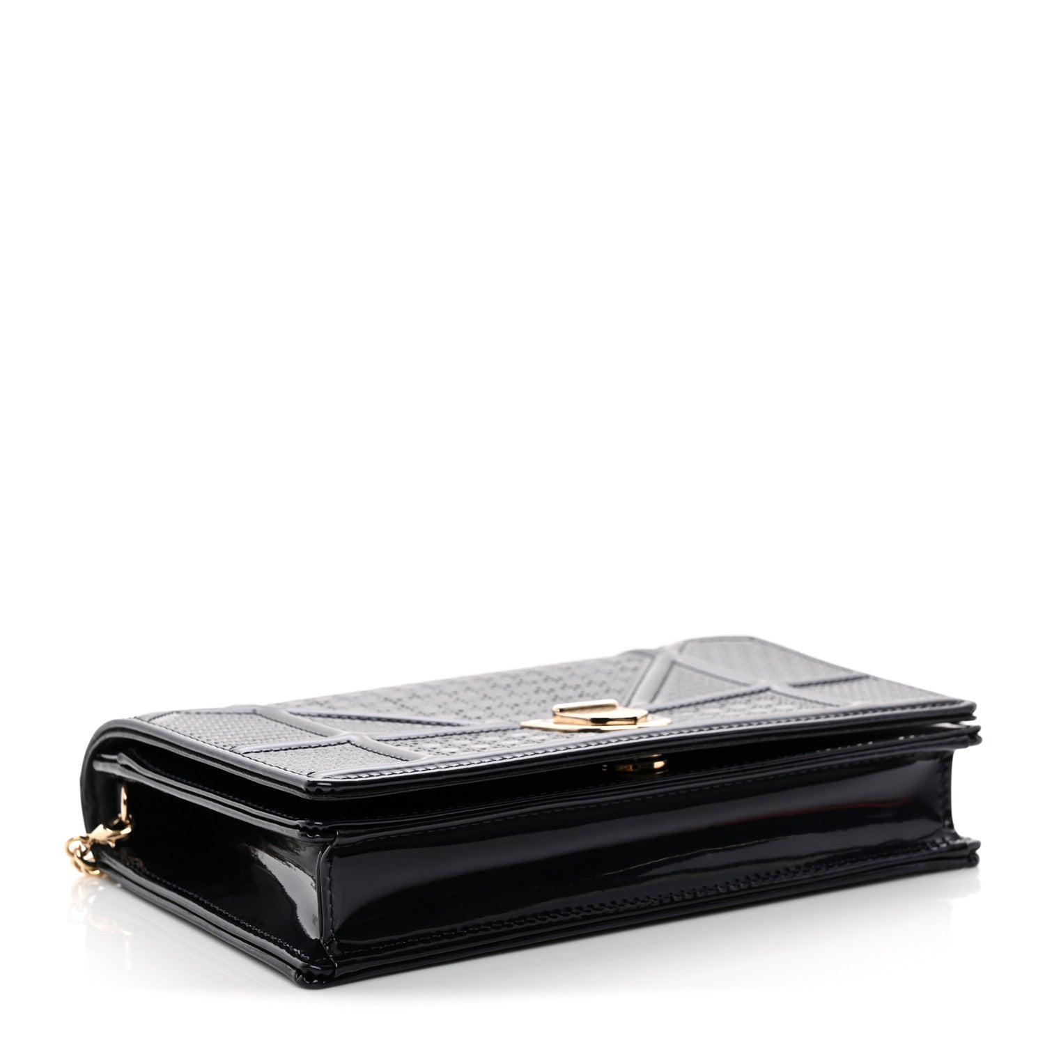 Metallic Patent Micro-Cannage Baby Diorama Flap Bag Navy Blue
