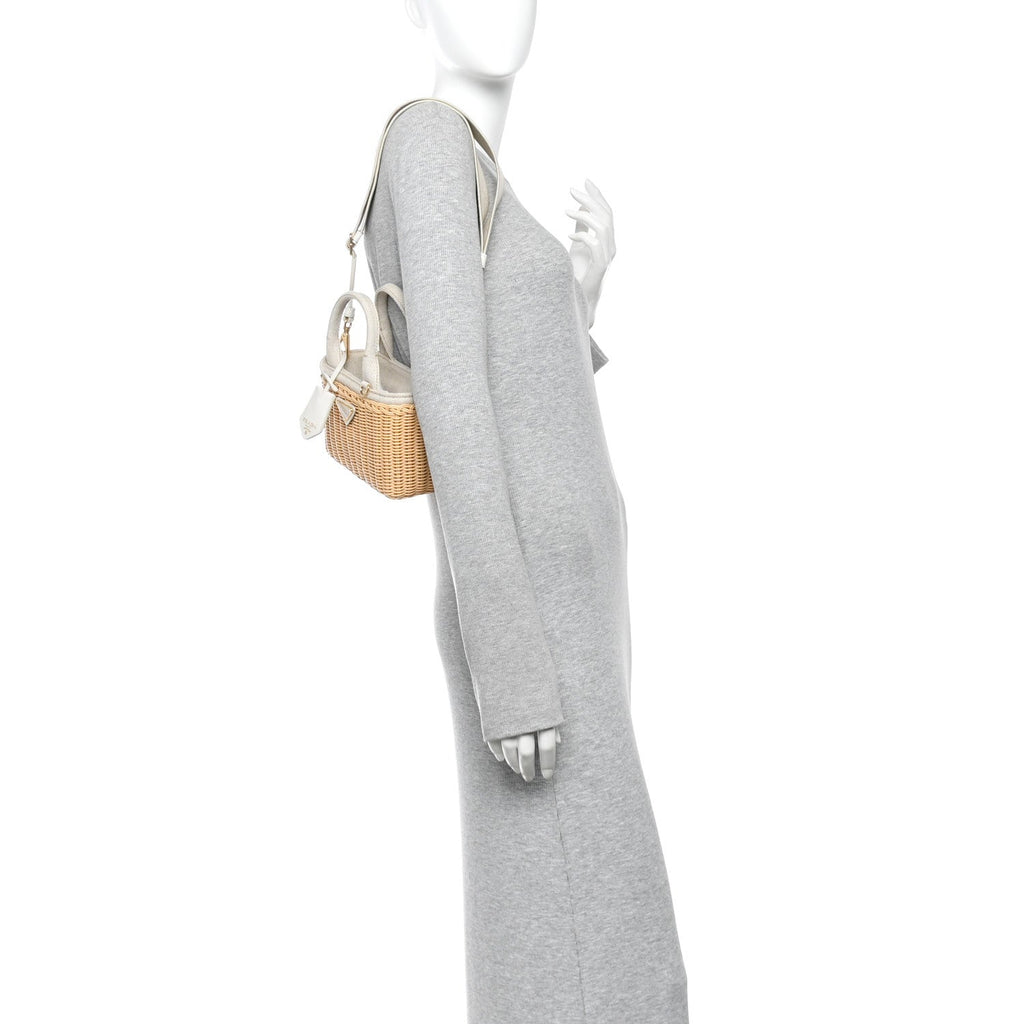 Wicker Canvas Mini Tote Naturale White