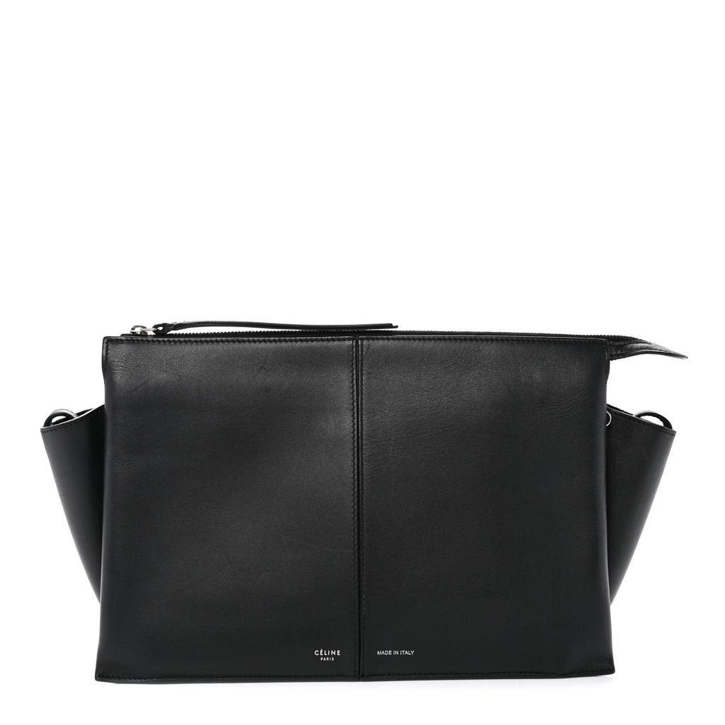Smooth Calfskin Tri-Fold Clutch on Chain Black