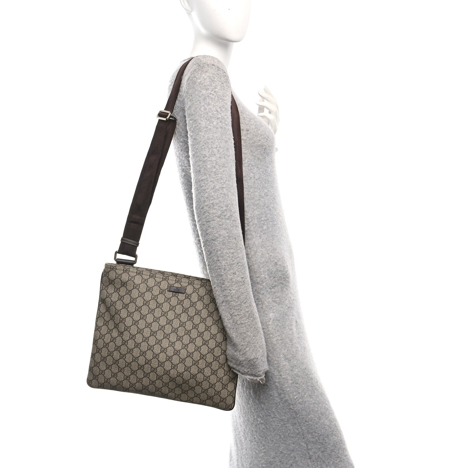 GG Supreme Monogram Medium Flat Messenger Bag Dark Brown