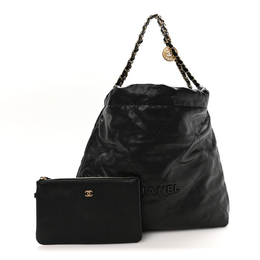 Shiny Caviar Quilted Monochrome Chanel 22 Black