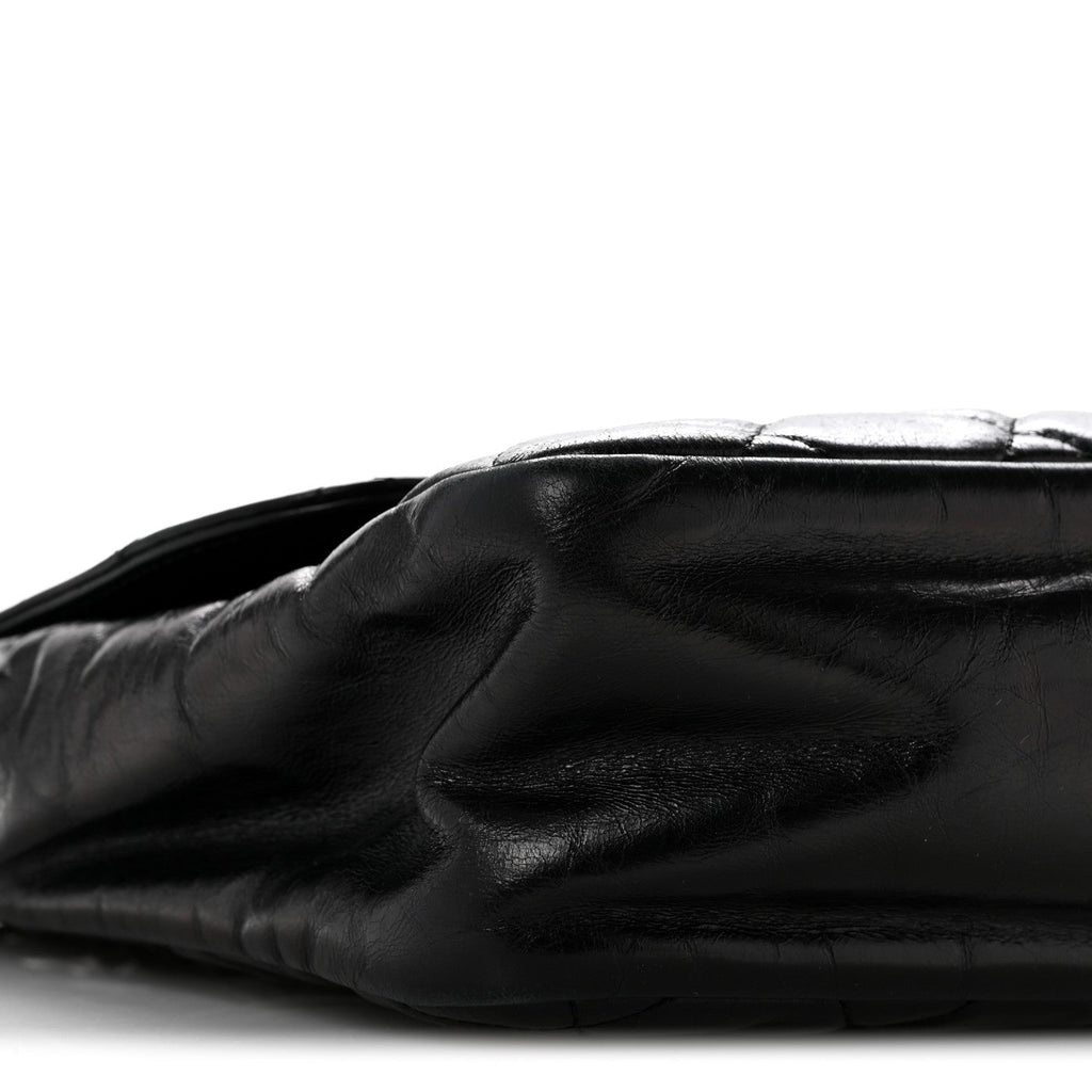 Glazed Calfskin Quilted Small CC Delivery Tote Black